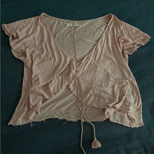 We The Free Blush Pink Ruffle Blouse